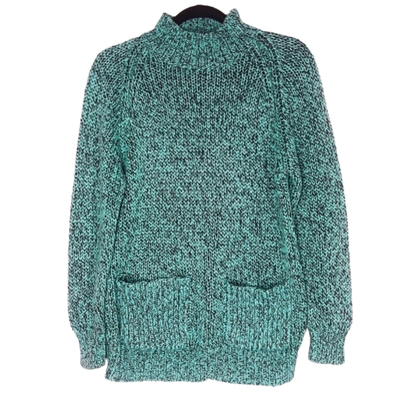 VINTAGE REFERENCE POINT by Dray Teal Black Marled Print Knit Sweater Top Small - Picture 1 of 6